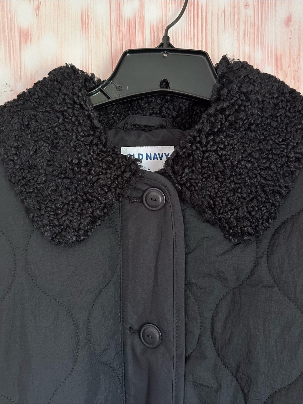Old Navy Black Sherpa Collar Quilted Nylon Jacket Size Large - Picture 5 of 13